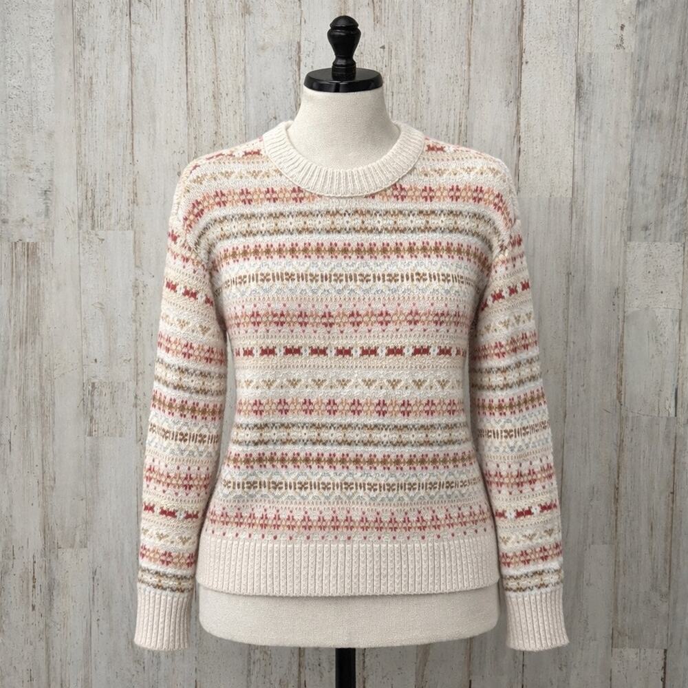 American Eagle Women's Whoa So Soft Crew Neck Sweater Fair Isle Red Medium